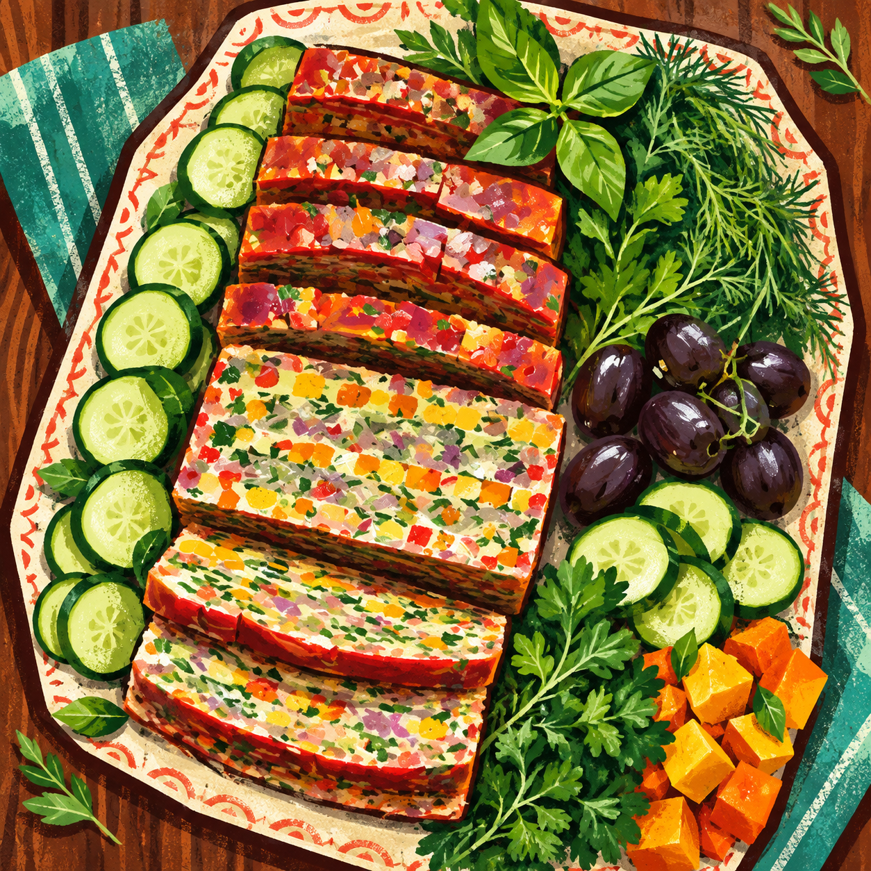 Illustrated vegetable terrine