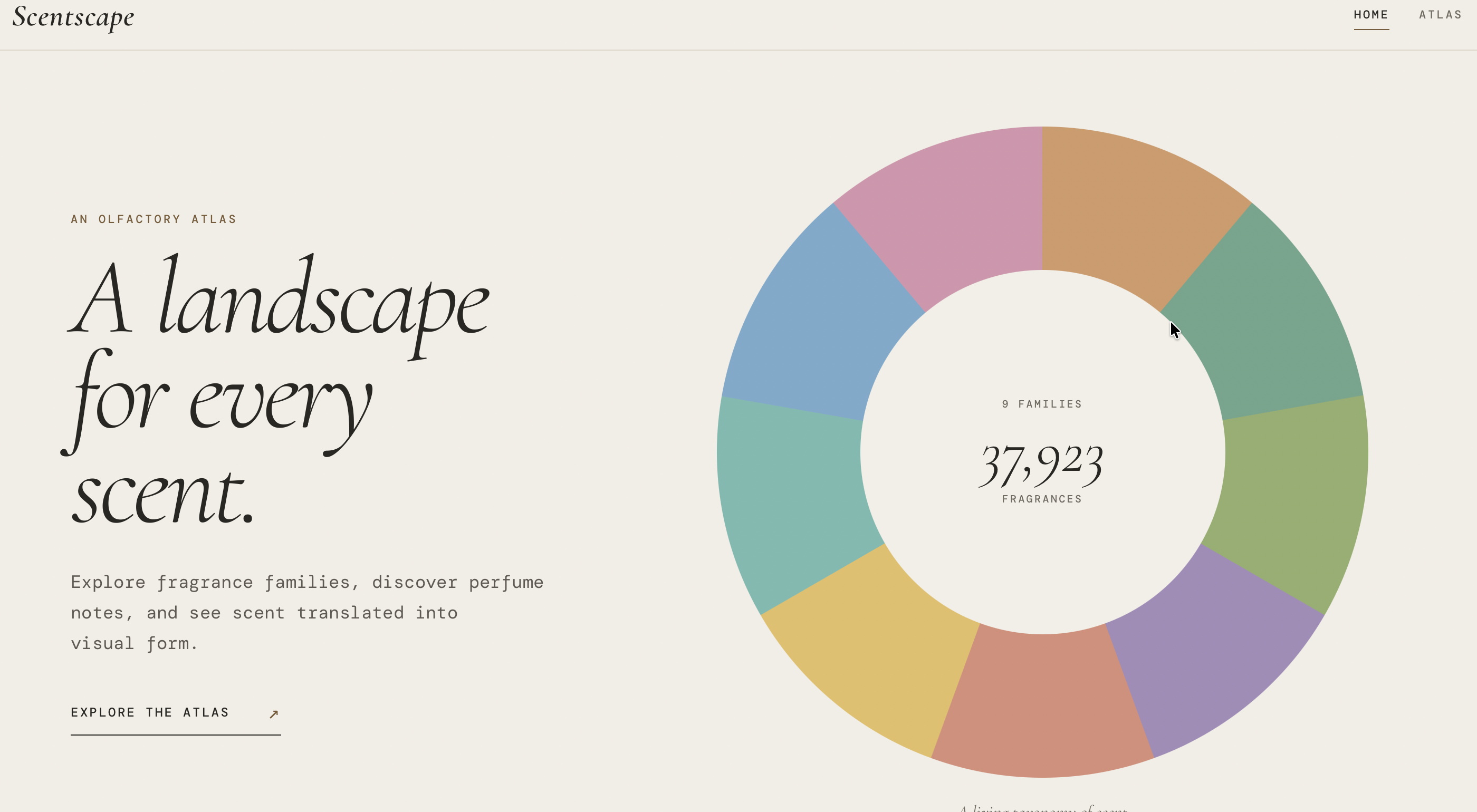 Scentscape Home landing page introducing the project and its nine fragrance families